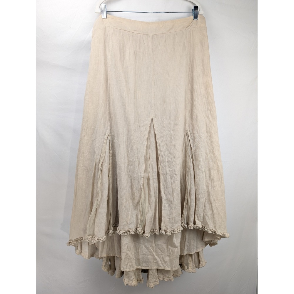 Vintage Y2K 100% Cotton Gauze Maxi Skirt Size XL Ruffle Boho Indie Prairie Fairy